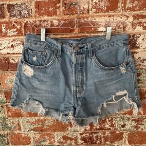 Levi's 501 Blue Distressed Jean Shorts